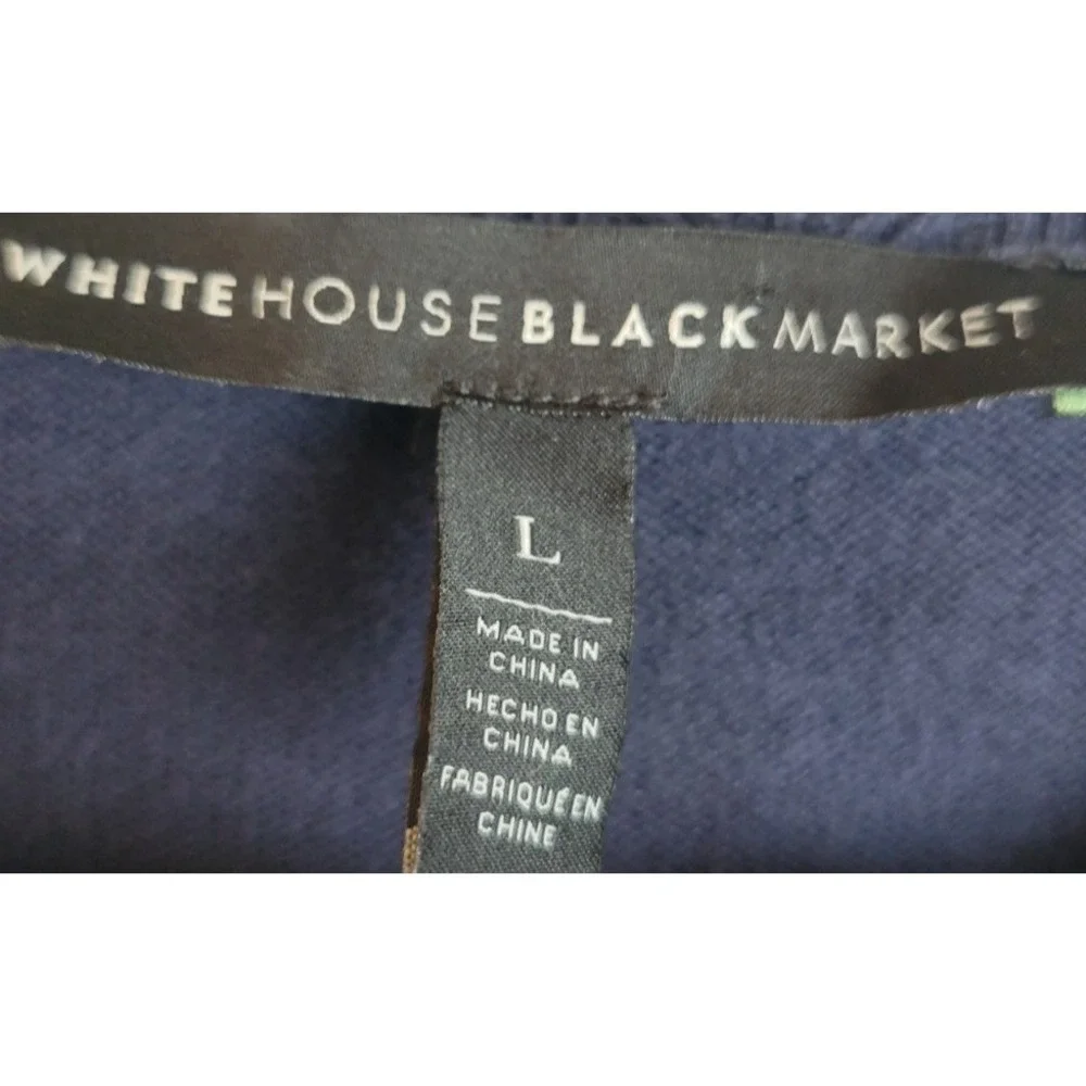 White House Black Market Sweater Lace Hem Striped Cuff Knit Pullover Navy Blue L